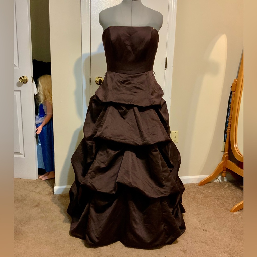 Like New Pink & Me Satin Strapless Brown Prom/Ball Dress 12 Petite